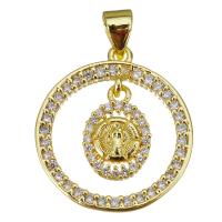 Cubic Zirconia Micro Pave Brass Pendant, Round, gold color plated, micro pave cubic zirconia & hollow Approx 3.5mm 