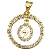 Cubic Zirconia Micro Pave Brass Pendant, Round, gold color plated, micro pave cubic zirconia & hollow 