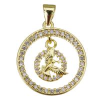 Cubic Zirconia Micro Pave Brass Pendant, Round, gold color plated, micro pave cubic zirconia & hollow Approx 3.5mm 