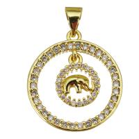 Cubic Zirconia Micro Pave Brass Pendant, Round, gold color plated, micro pave cubic zirconia & hollow Approx 3.5mm 