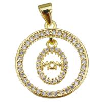 Cubic Zirconia Micro Pave Brass Pendant, Round, gold color plated, micro pave cubic zirconia & hollow 