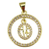 Cubic Zirconia Micro Pave Brass Pendant, Round, gold color plated, micro pave cubic zirconia & hollow 