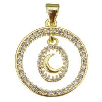 Cubic Zirconia Micro Pave Brass Pendant, Round, gold color plated, micro pave cubic zirconia & hollow 