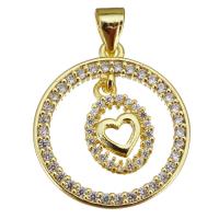 Cubic Zirconia Micro Pave Brass Pendant, Round, gold color plated, micro pave cubic zirconia & hollow Approx 3.5mm 