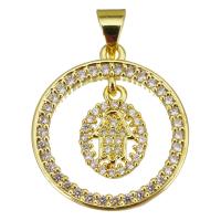 Cubic Zirconia Micro Pave Brass Pendant, Round, gold color plated, micro pave cubic zirconia & hollow Approx 3.5mm 