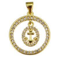 Cubic Zirconia Micro Pave Brass Pendant, Round, gold color plated, micro pave cubic zirconia & hollow 