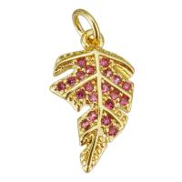 Cubic Zirconia Micro Pave Brass Pendant, Leaf, gold color plated, micro pave cubic zirconia Approx 2.5mm 