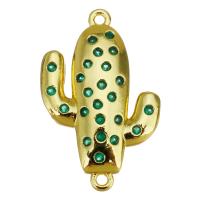 Cubic Zirconia Micro Pave Brass Connector, Opuntia Stricta, gold color plated, micro pave cubic zirconia & 1/1 loop, green Approx 1.5mm 