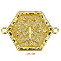 Cubic Zirconia Micro Pave Brass Connector, Hexagon, gold color plated, micro pave cubic zirconia & 1/1 loop Approx 1.5mm 