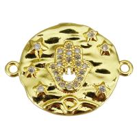 Cubic Zirconia Micro Pave Brass Connector, gold color plated, micro pave cubic zirconia & 1/1 loop & hollow 