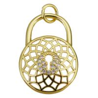 Cubic Zirconia Micro Pave Brass Pendant, Lock, gold color plated, micro pave cubic zirconia & hollow Approx 3mm 