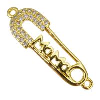 Cubic Zirconia Micro Pave Brass Connector, Paper Clip, gold color plated, micro pave cubic zirconia & 1/1 loop & hollow Approx 1mm 