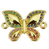 Cubic Zirconia Micro Pave Brass Connector, Butterfly, gold color plated, micro pave cubic zirconia & 1/1 loop Approx 1.5mm 