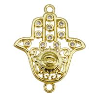 Cubic Zirconia Micro Pave Brass Connector, Hamsa, gold color plated, micro pave cubic zirconia & 1/1 loop & hollow Approx 1.5mm 