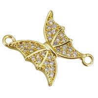 Cubic Zirconia Micro Pave Brass Connector, Butterfly, gold color plated, micro pave cubic zirconia & 1/1 loop Approx 1.5mm 