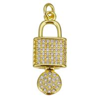 Cubic Zirconia Micro Pave Brass Pendant, Lock and Key, gold color plated, micro pave cubic zirconia Approx 2.5mm 