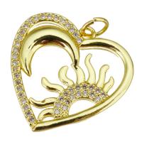 Cubic Zirconia Micro Pave Brass Pendant, Heart, gold color plated, micro pave cubic zirconia & hollow Approx 3.5mm 