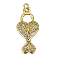 Cubic Zirconia Micro Pave Brass Pendant, Heart, gold color plated, micro pave cubic zirconia Approx 2.5mm 