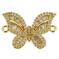 Cubic Zirconia Micro Pave Brass Connector, Butterfly, gold color plated, micro pave cubic zirconia & 1/1 loop Approx 1.5mm 