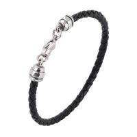 Leather Bracelet, stainless steel lobster clasp, silver color plated, braided bracelet & Unisex, black, 5mm 