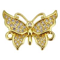 Cubic Zirconia Micro Pave Brass Connector, Butterfly, gold color plated, micro pave cubic zirconia & 1/1 loop Approx 1.5mm 