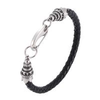 cuir PU bracelet, Placage de couleur argentée, bracelet tressé & unisexe & normes différentes pour le choix, noire, 5mm, Vendu par PC