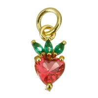 Cubic Zirconia Micro Pave Brass Pendant, Strawberry, gold color plated, micro pave cubic zirconia, pink Approx 3.5mm 