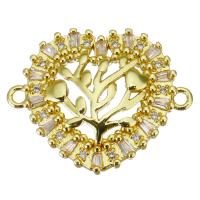 Cubic Zirconia Micro Pave Brass Connector, Heart, gold color plated, micro pave cubic zirconia & hollow Approx 1.5mm 