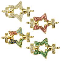 Cubic Zirconia Micro Pave Brass Connector, Star, gold color plated, micro pave cubic zirconia & hollow 32mm Approx 2.5mm 