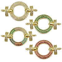 Cubic Zirconia Micro Pave Brass Connector, Donut, gold color plated, micro pave cubic zirconia & hollow 34mm Approx 2.5mm 