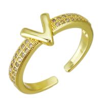 Brass Cuff Finger Ring, gold color plated, Adjustable & micro pave cubic zirconia, 7mm, US Ring 