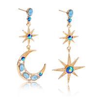 Boucles d'oreilles asymétriques, laiton, bijoux de mode & pour femme & avec strass, bleu Vendu par paire