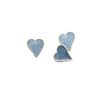 Boucles d'oreilles asymétriques, alliage de zinc, coeur, pour femme & émail, bleu Vendu par paire