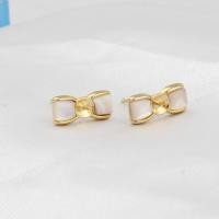 Brass Earring Stud Component, with Shell, Bowknot, golden 