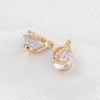 Cubic Zirconia Brass Pendants, Round, with cubic zirconia, golden 