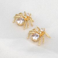 Cubic Zirconia Brass Pendants, Spider, micro pave cubic zirconia, golden 