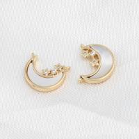 Cubic Zirconia Micro Pave Brass Connector, with Shell, Moon, micro pave cubic zirconia, golden 