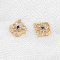 Cubic Zirconia Micro Pave Brass Pendant, with Shell, Flower, micro pave cubic zirconia, golden 