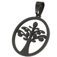 Stainless Steel Pendants, Lucky Tree, black 