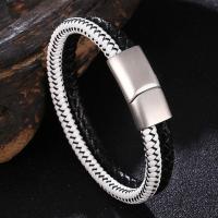 Kunstleder Schnur Armbänder, Leder, Edelstahl Magnetverschluss, silberfarben plattiert, Doppelschicht & geflochten & unisex, weiß und schwarz, 6x6mm, verkauft von Strang