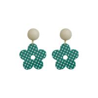 Boucle d'oreille dormeuses résine, avec alliage de zinc, fleur, pour femme, vert Vendu par paire