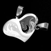 Stainless Steel Couple Pendant, Heart, original color 