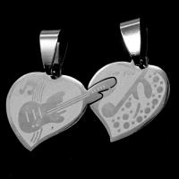 Stainless Steel Couple Pendant, Heart, original color 