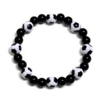 Harz Armbänder, Fussball, unisex, weiß und schwarz, 10x8mm, Länge:ca. 7.48 ZollInch, verkauft von Strang