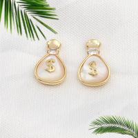 Cubic Zirconia Micro Pave Brass Pendant, with White Shell, Money Bag, real gold plated, micro pave cubic zirconia, white 