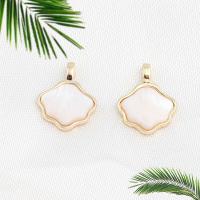 Brass Jewelry Pendants, with White Shell, real gold plated, white 