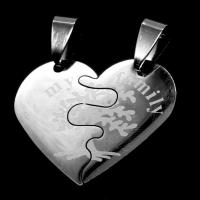 Stainless Steel Couple Pendant, Heart, original color 