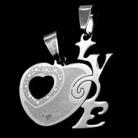 Stainless Steel Couple Pendant, Heart, original color 