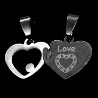 Stainless Steel Couple Pendant, Heart, original color 