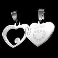 Stainless Steel Couple Pendant, Heart, original color 